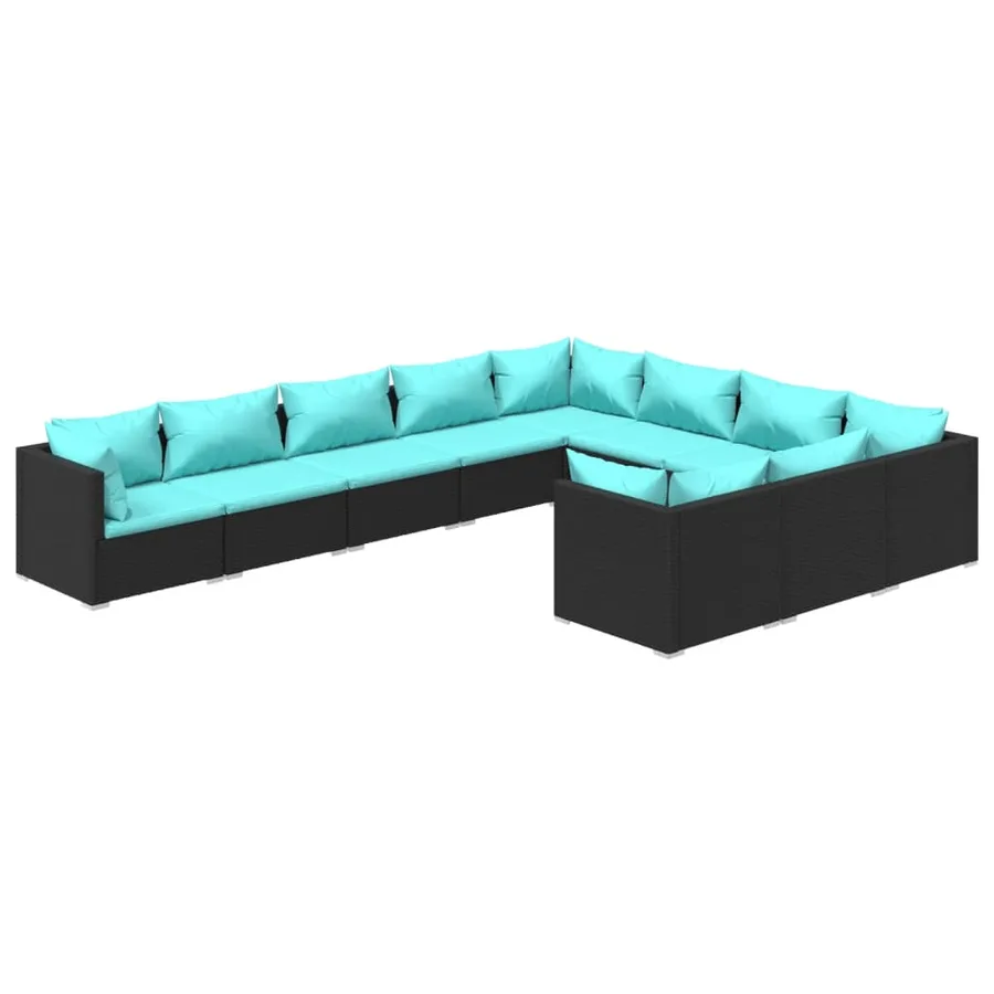 Salon de jardin 10 pcs avec coussins Résine tressée Noir - 2