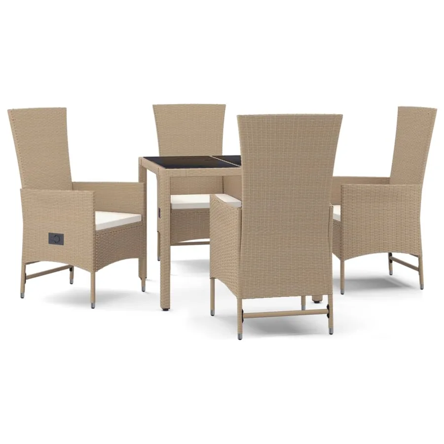Ensemble à manger de jardin avec coussins 5pcs Beige poly rotin - 2