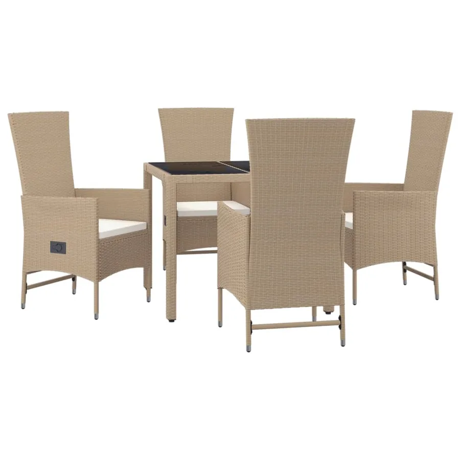 Ensemble à manger de jardin avec coussins 5pcs Beige poly rotin - 3