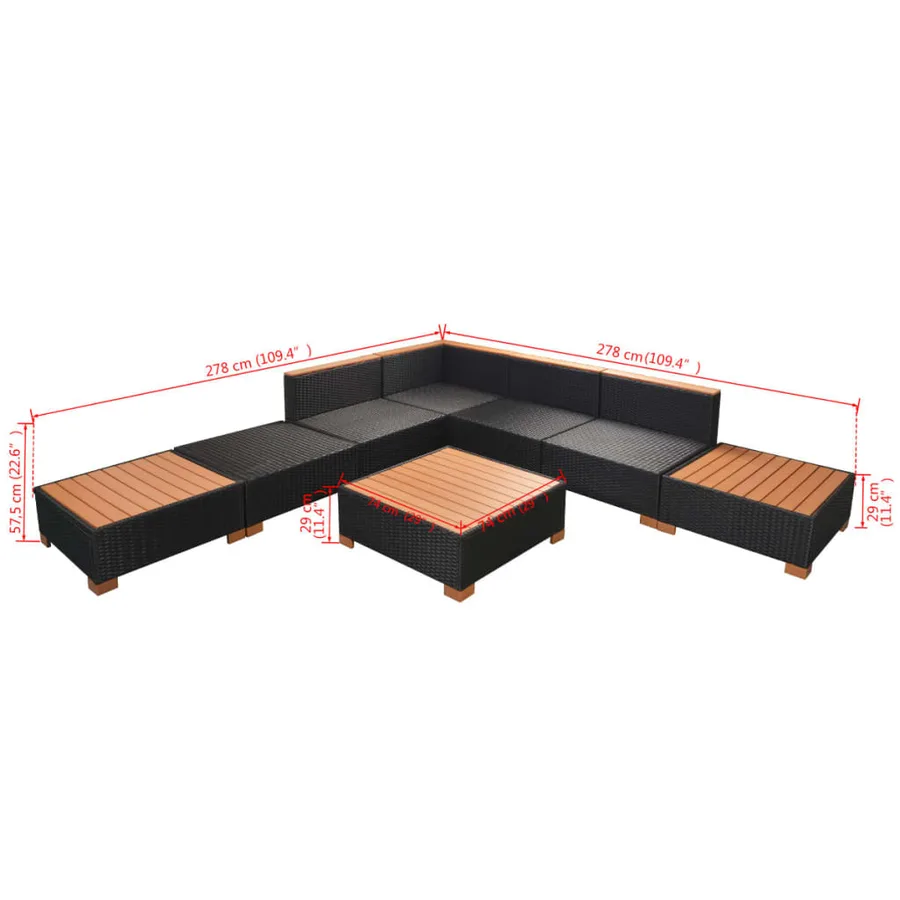 Salon de jardin 8 pcs avec coussins résine tressée noir - 14