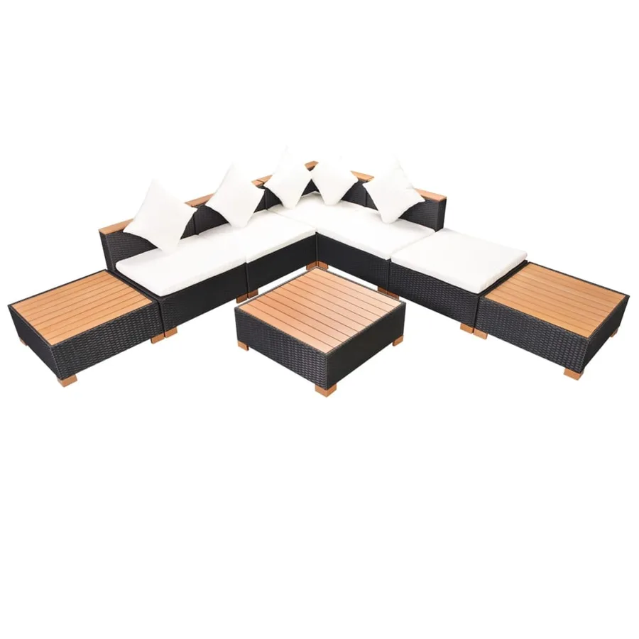 Salon de jardin 8 pcs avec coussins résine tressée noir - 2