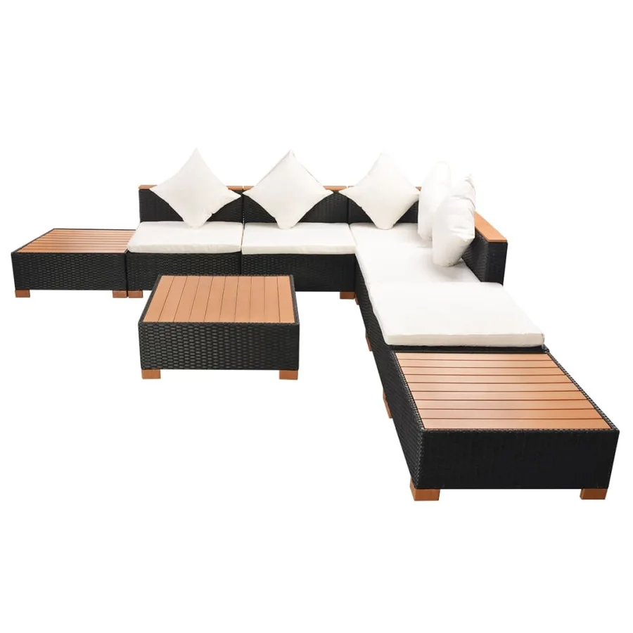 Salon de jardin 8 pcs avec coussins résine tressée noir - 3