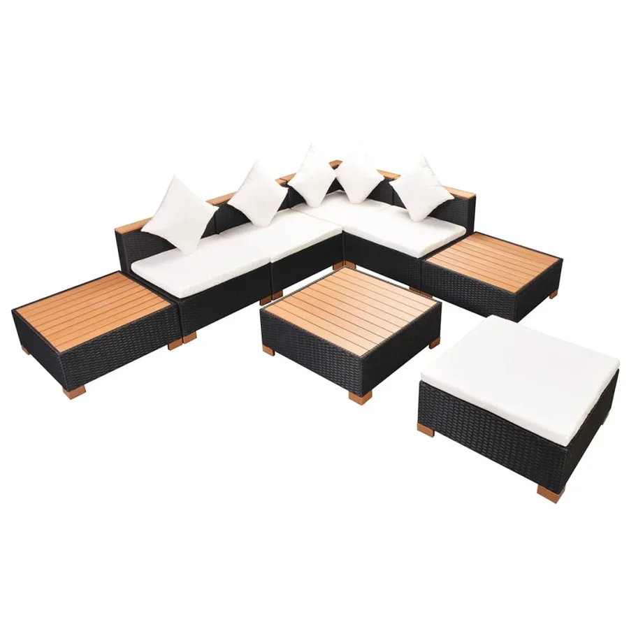 Salon de jardin 8 pcs avec coussins résine tressée noir - 4
