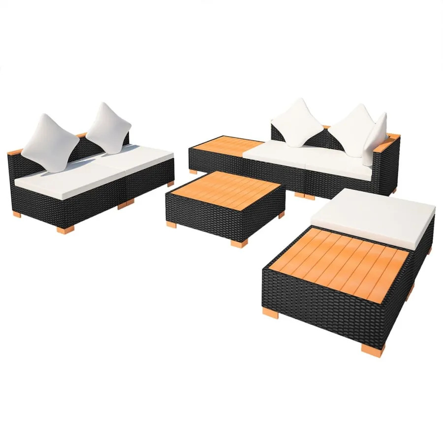 Salon de jardin 8 pcs avec coussins résine tressée noir - 5
