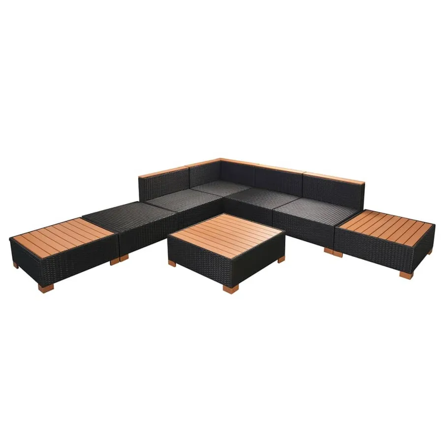 Salon de jardin 8 pcs avec coussins résine tressée noir - 7