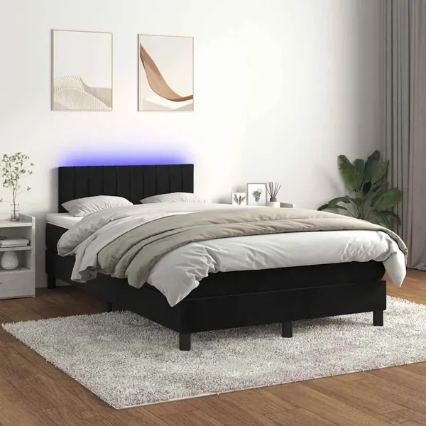Sommier à lattes de lit avec matelas et LED Noir 120x200 cm