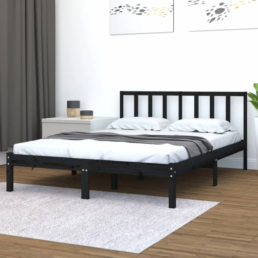 Cadre de lit sans matelas noir bois de pin massif 150x200 cm