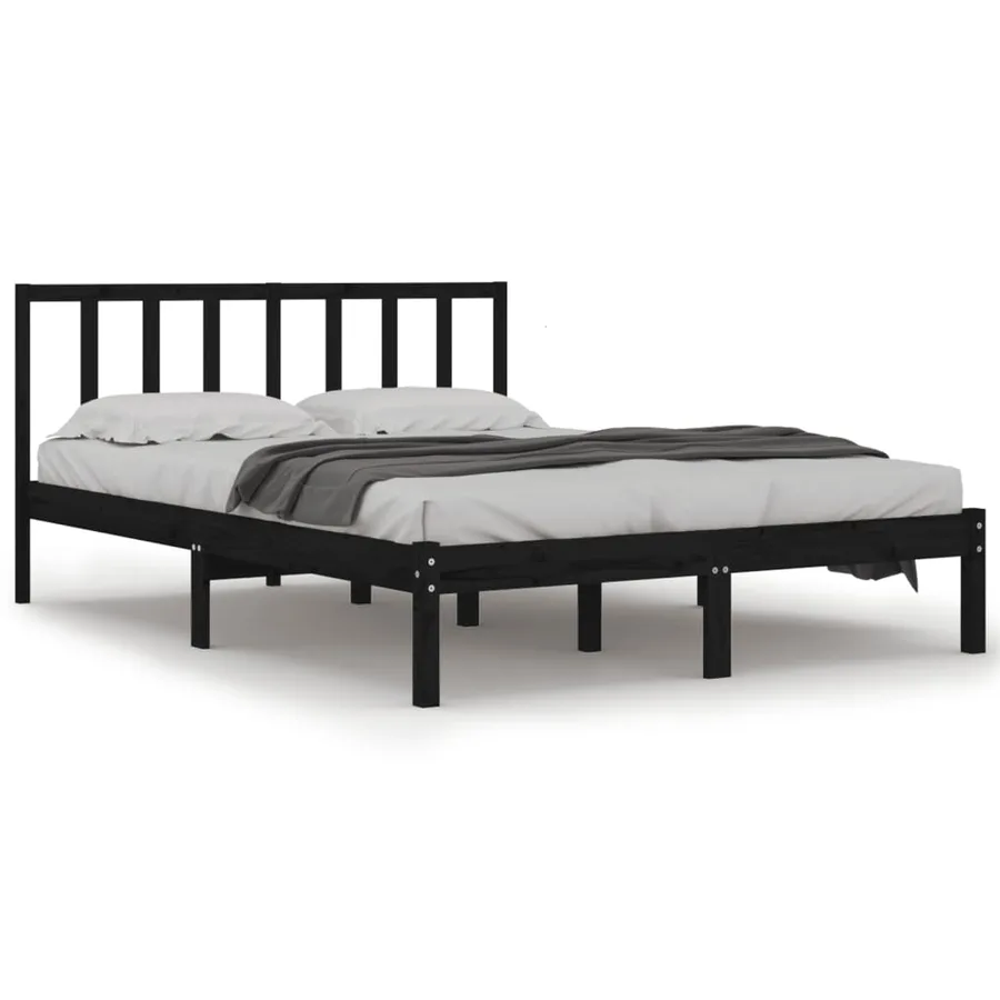 Cadre de lit sans matelas noir bois de pin massif 150x200 cm - 2
