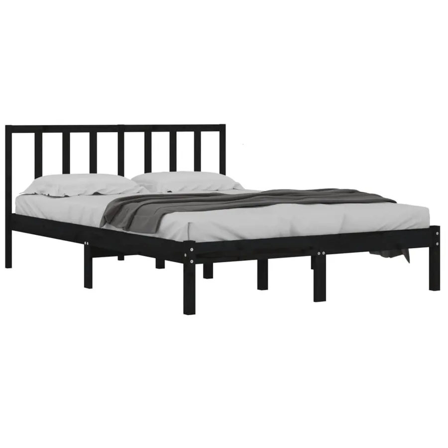 Cadre de lit sans matelas noir bois de pin massif 150x200 cm - 3
