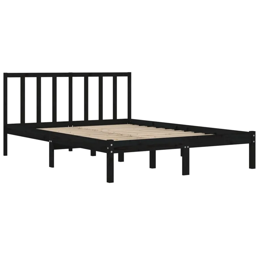 Cadre de lit sans matelas noir bois de pin massif 150x200 cm - 4