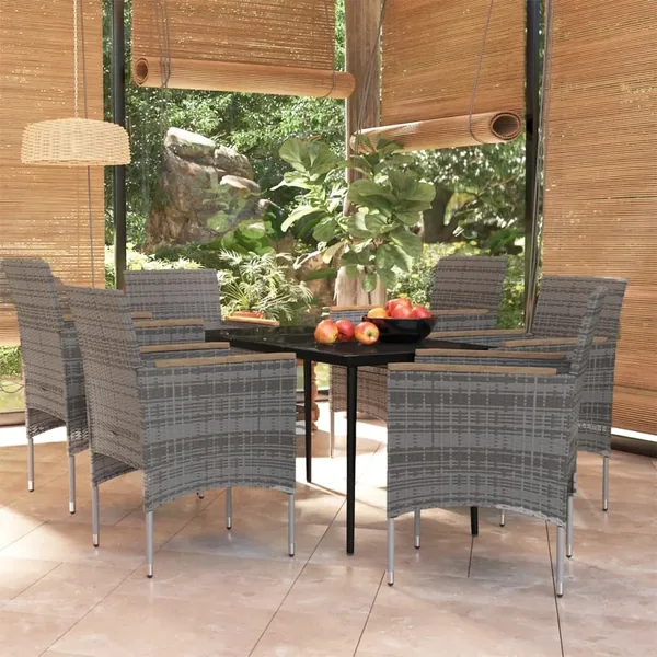 Ensemble à manger de jardin coussins 7pcs Gris et noir