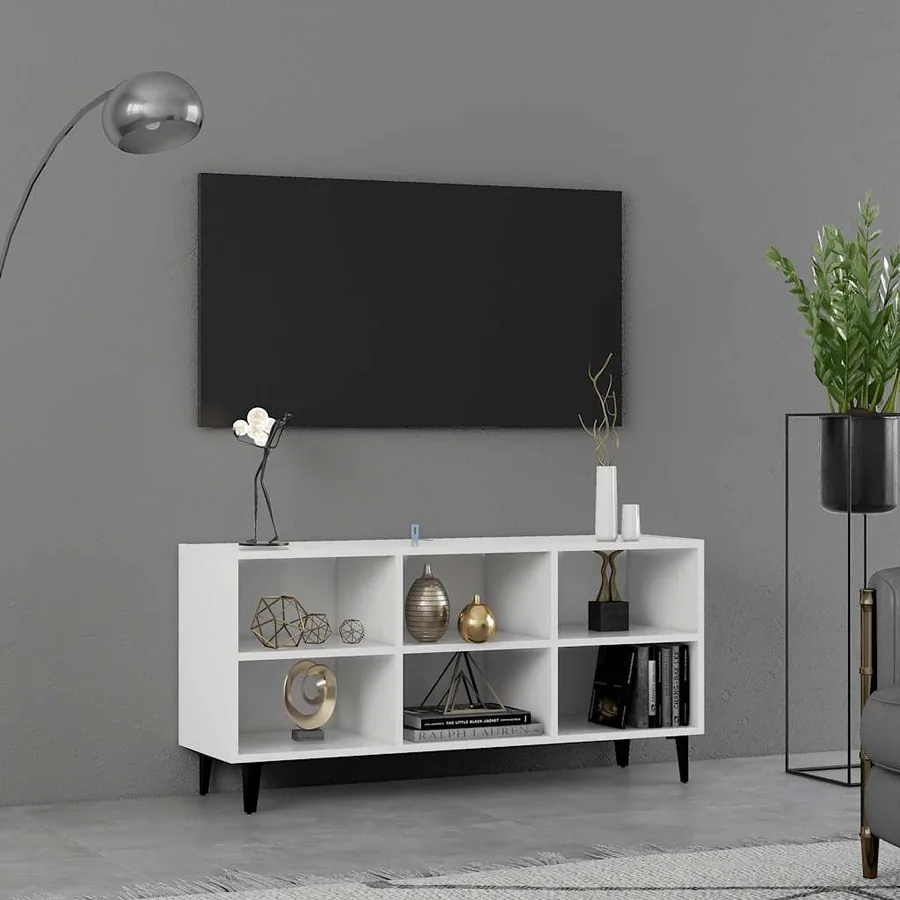 Meuble TV avec pieds en métal Blanc 103,5x30x50 cm