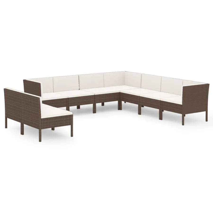 Salon de jardin 9 pcs avec coussins résine tressée marron - 2