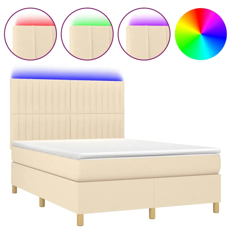 Sommier à lattes de lit et matelas et LED Crème 140x200cm Tissu - 2