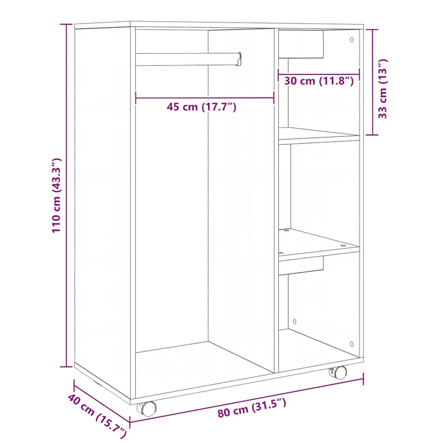 Garde-robe Noir 80x40x110 cm Bois d’ingénierie - 9