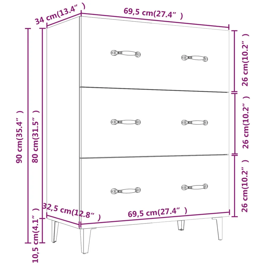 Buffet sonoma gris 69,5x34x90 cm bois d'ingénierie - 8