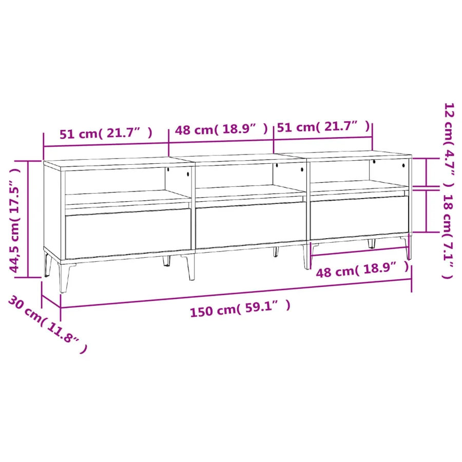 Meuble TV blanc 150x30x44,5 cm bois d'ingénierie - 10