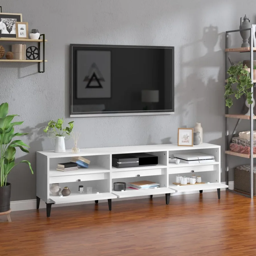 Meuble TV blanc 150x30x44,5 cm bois d'ingénierie - 3