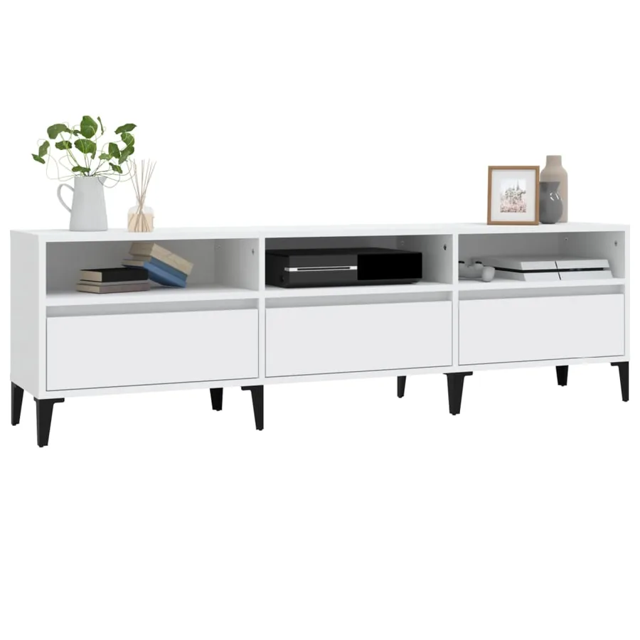 Meuble TV blanc 150x30x44,5 cm bois d'ingénierie - 4