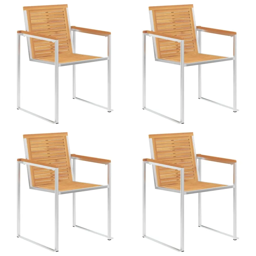 Chaises de jardin lot de 4 bois teck solide et acier inoxydable