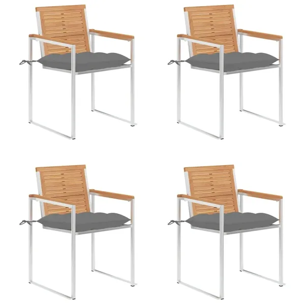 Chaises de jardin lot de 4 avec coussins Bois de teck massif