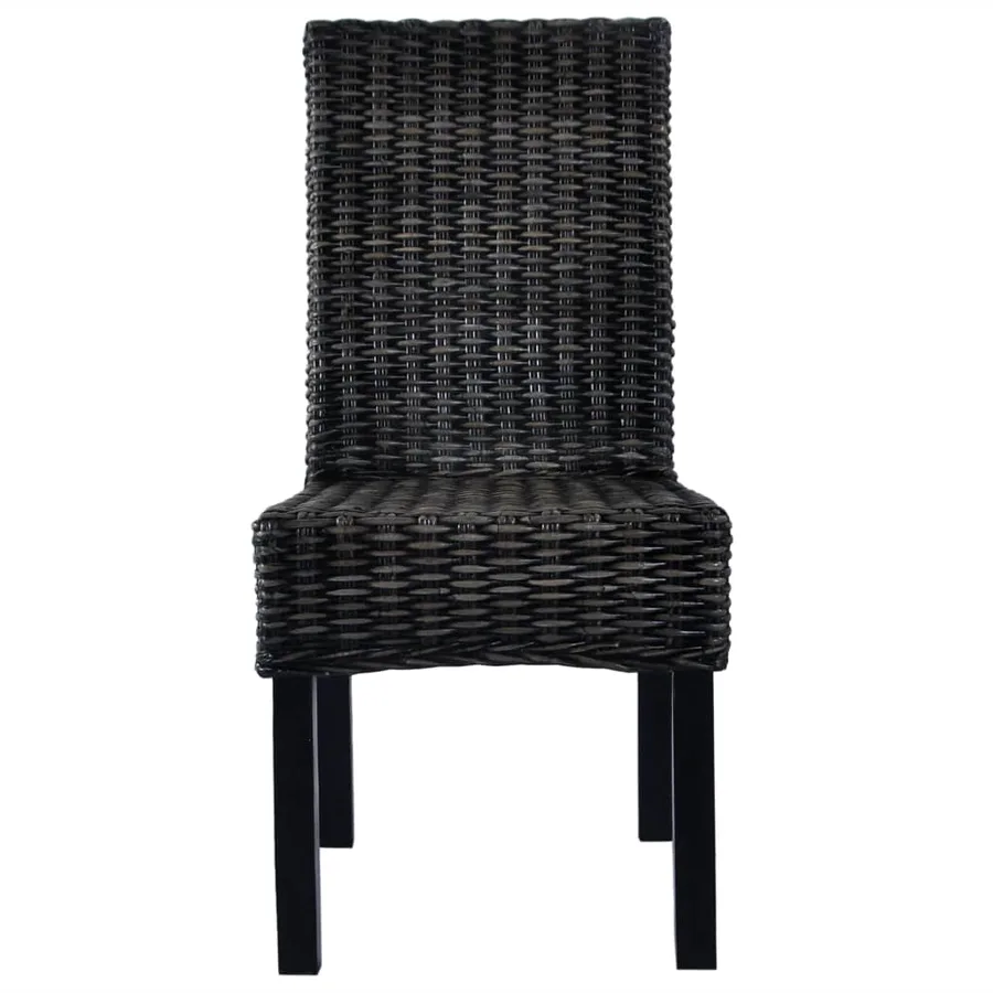 Chaises à manger lot de 2 noir rotin kubu et bois d'acajou - 3
