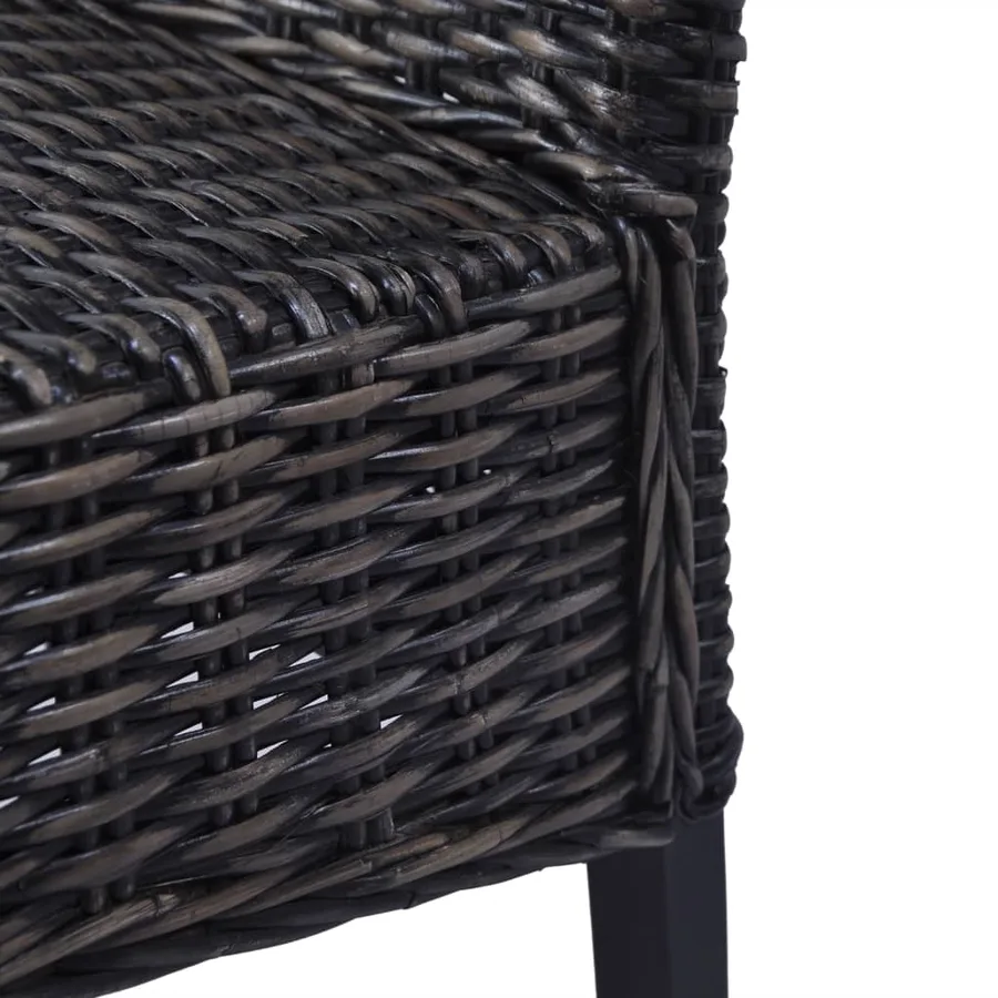 Chaises à manger lot de 2 noir rotin kubu et bois d'acajou - 6
