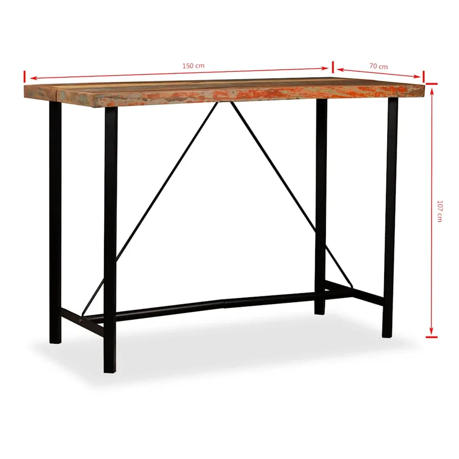 Ensemble de bar 7 pcs Bois de récupération Cuir véritable et toile - 16