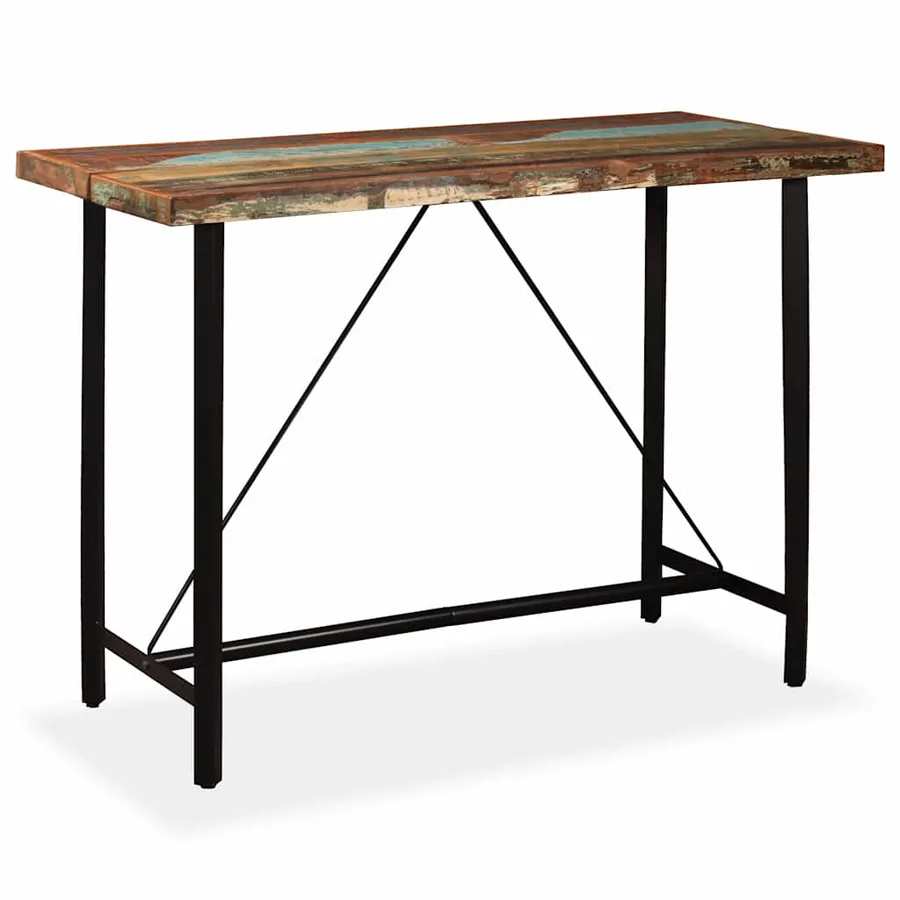 Ensemble de bar 7 pcs Bois de récupération Cuir véritable et toile - 2
