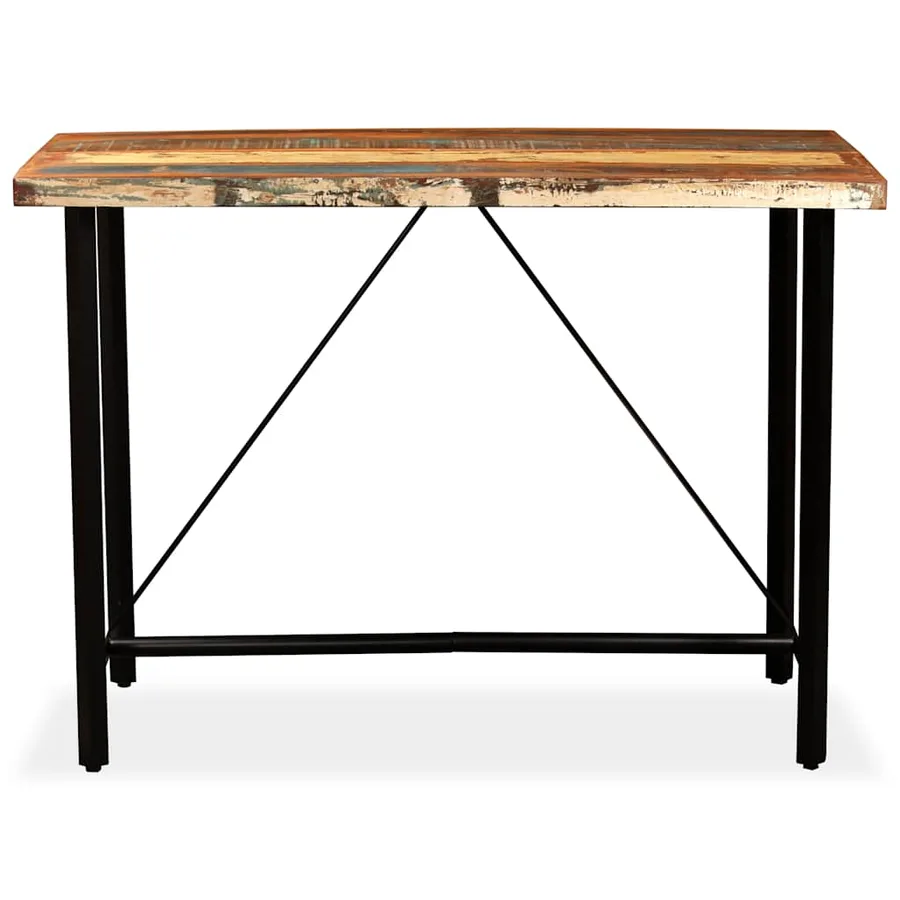 Ensemble de bar 7 pcs Bois de récupération Cuir véritable et toile - 3