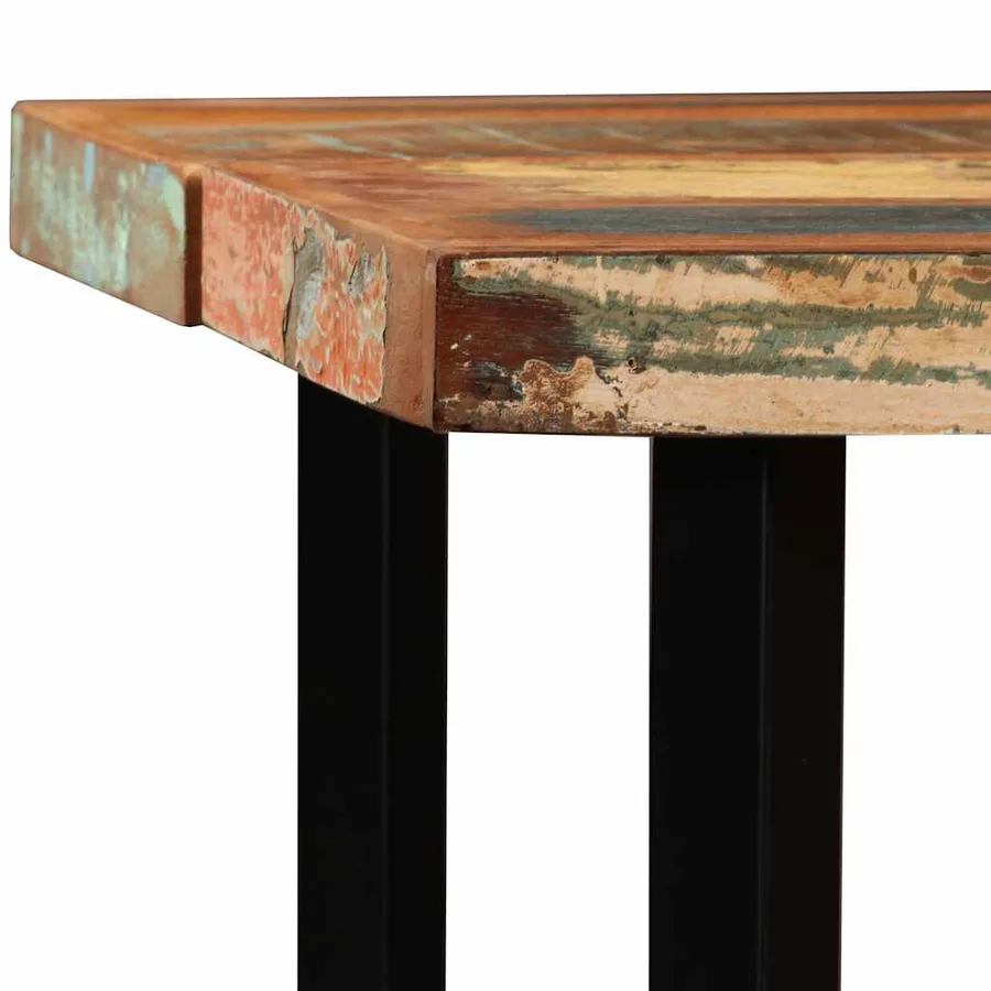 Ensemble de bar 7 pcs Bois de récupération Cuir véritable et toile - 4