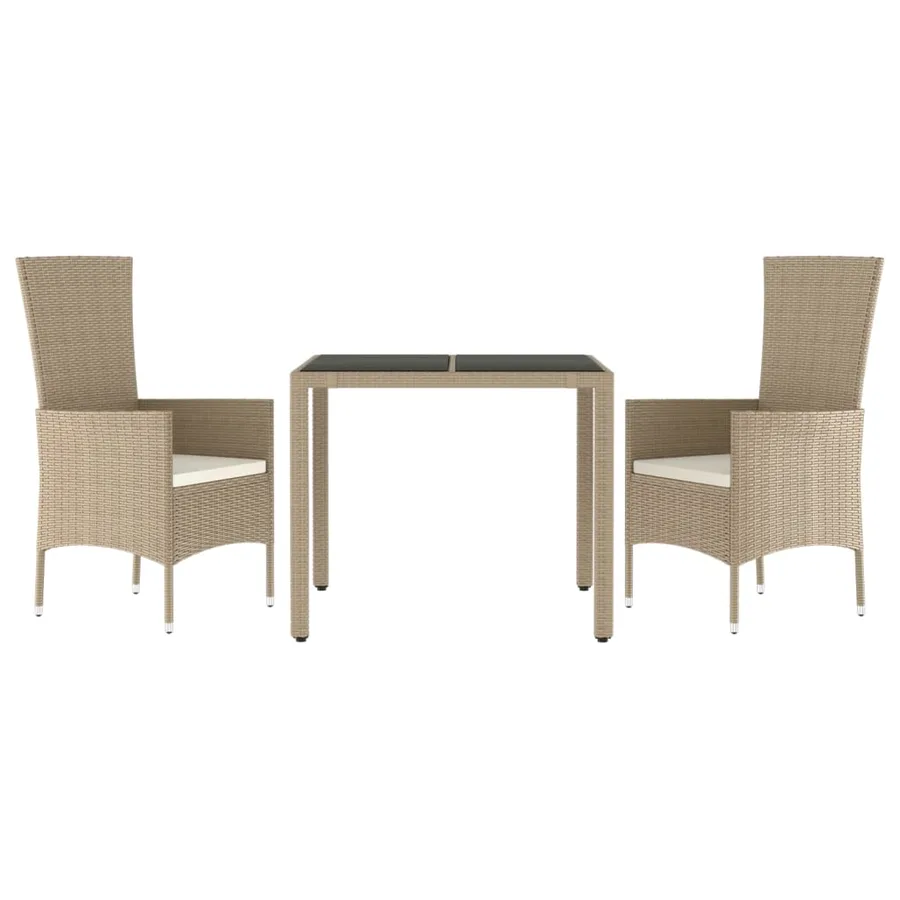 Ensemble à manger de jardin coussins 3 pcs Beige poly rotin - 3
