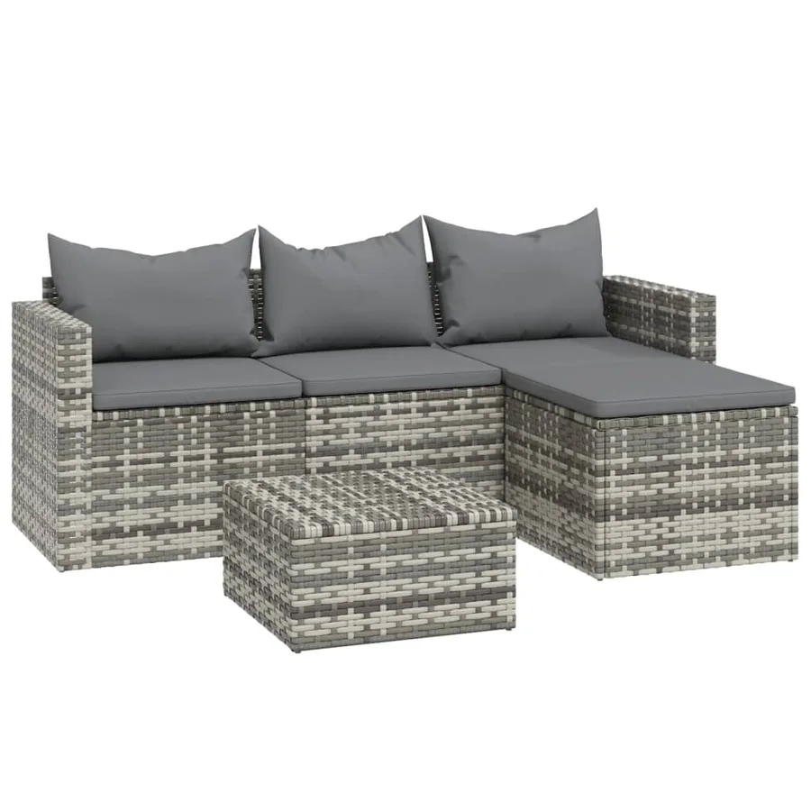 Salon de jardin 3 pcs avec coussins Gris Résine tressée - 2