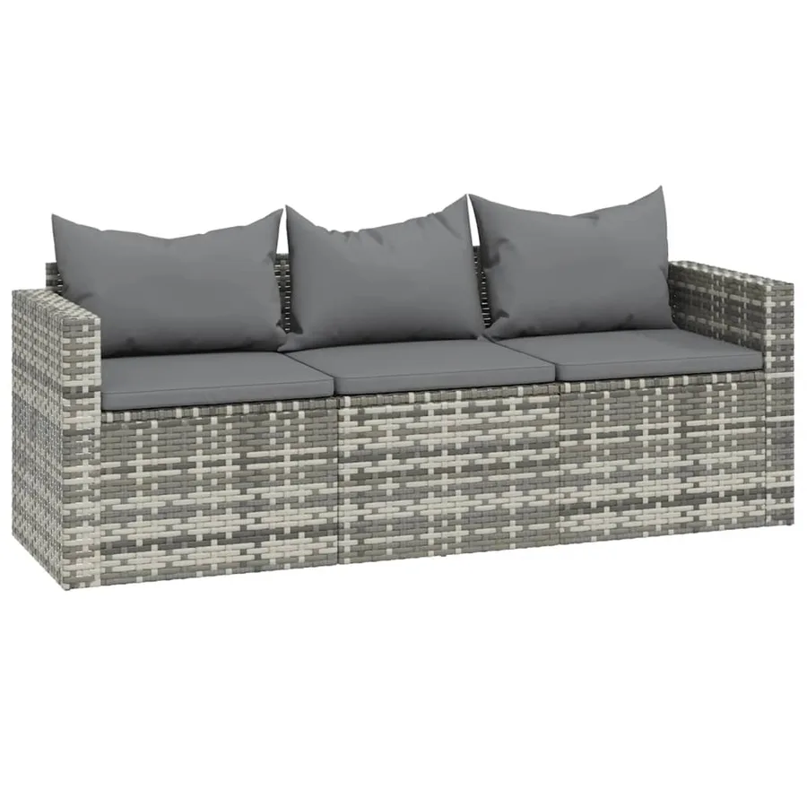 Salon de jardin 3 pcs avec coussins Gris Résine tressée - 6