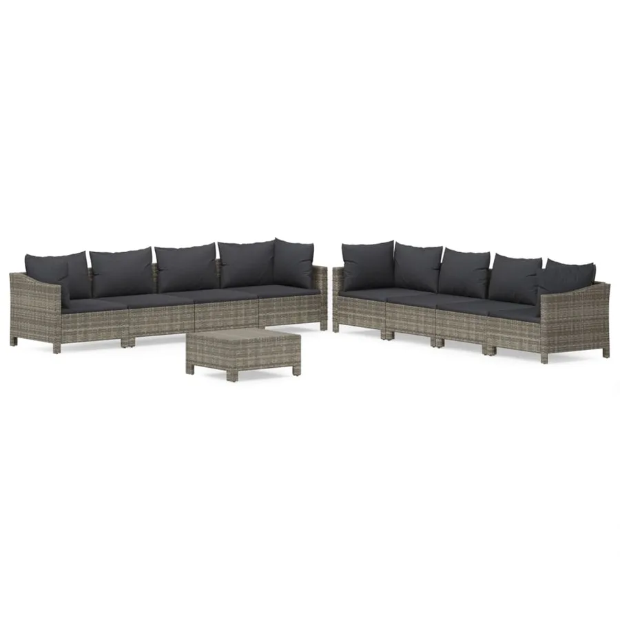 Salon de jardin 9 pcs avec coussins Gris Résine tressée - 2