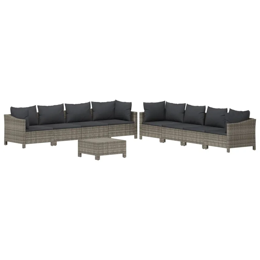 Salon de jardin 9 pcs avec coussins Gris Résine tressée - 3