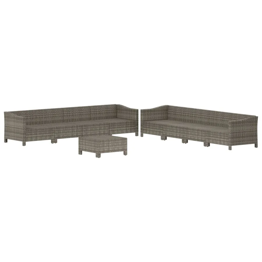 Salon de jardin 9 pcs avec coussins Gris Résine tressée - 4
