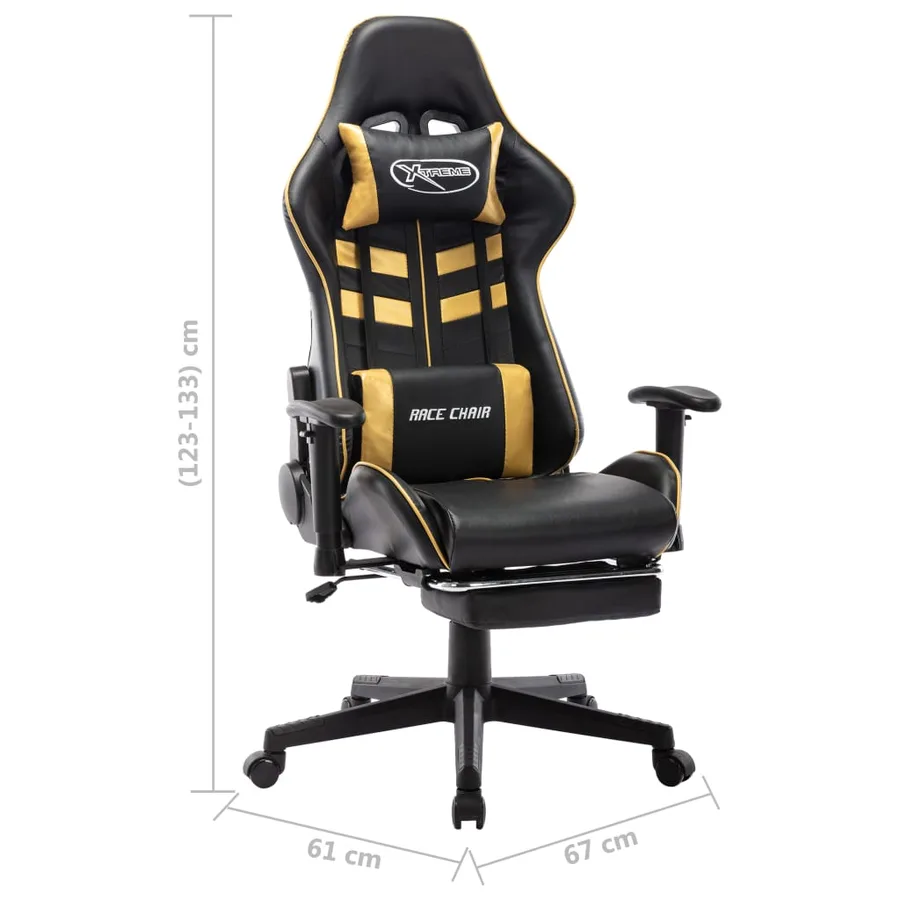 Chaise de jeu avec repose-pied Noir et doré Cuir artificiel - 10