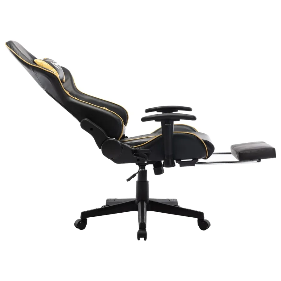 Chaise de jeu avec repose-pied Noir et doré Cuir artificiel - 7