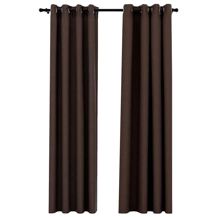 Rideaux occultants Aspect lin avec œillets 2pcs Taupe 140x245cm - 2