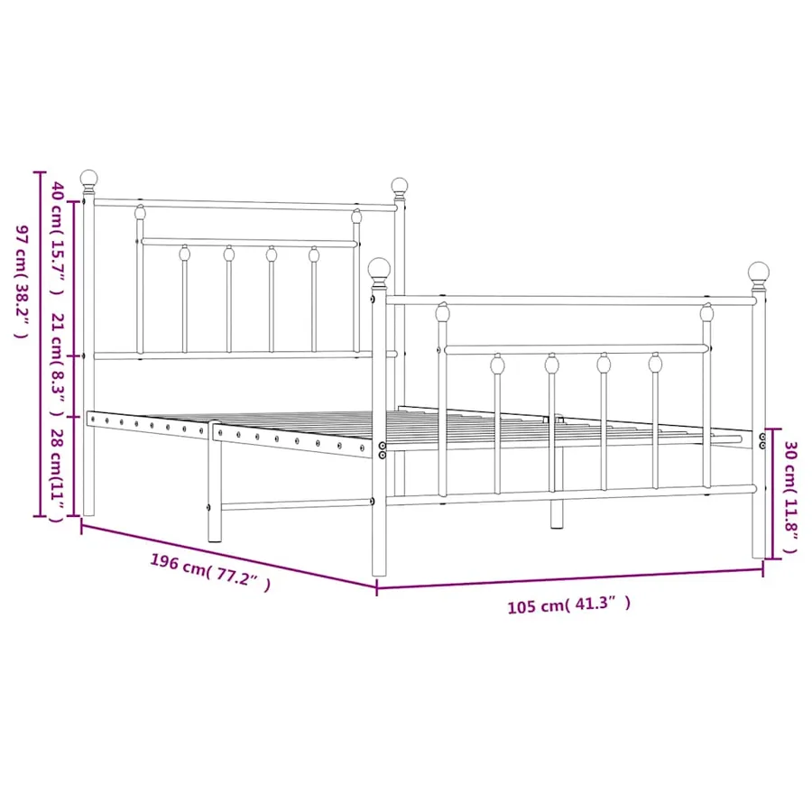 Cadre de lit métal sans matelas avec pied de lit noir 100x190cm - 10