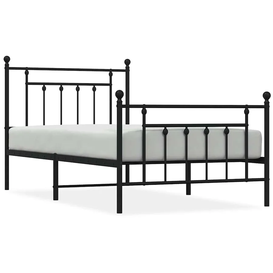 Cadre de lit métal sans matelas avec pied de lit noir 100x190cm - 2