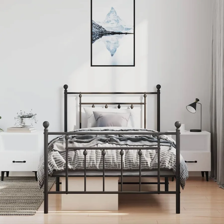 Cadre de lit métal sans matelas avec pied de lit noir 100x190cm - 4