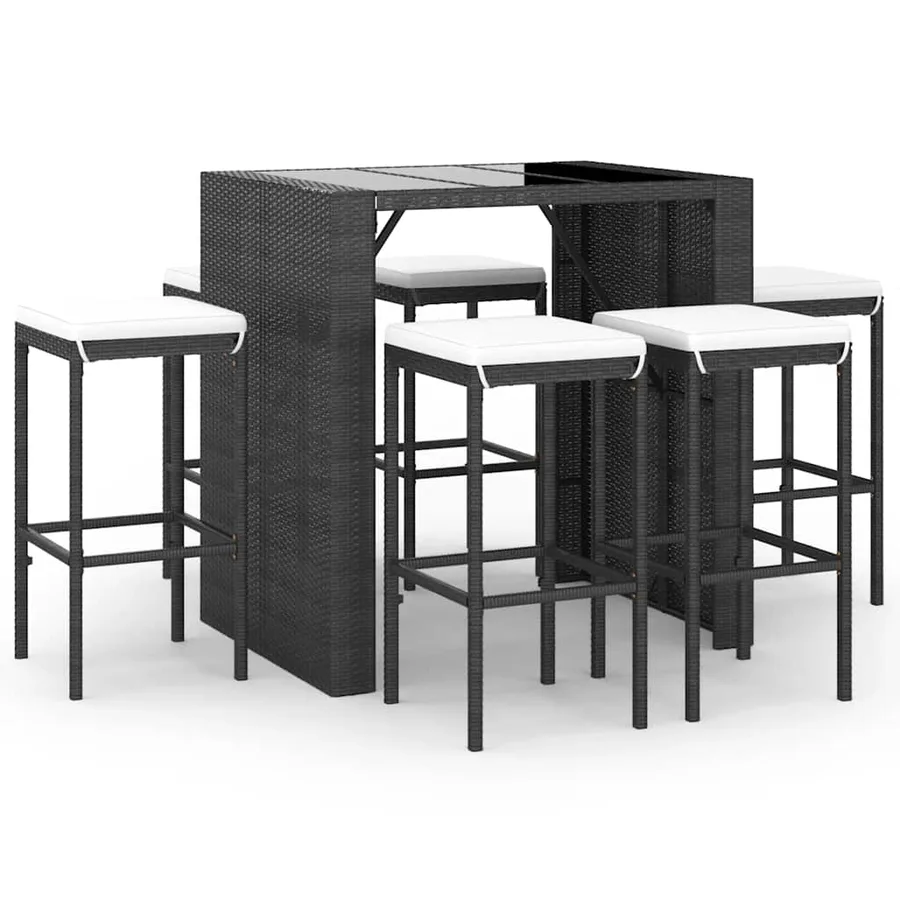 Ensemble de bar de jardin 7 pcs avec coussins noir poly rotin - 2