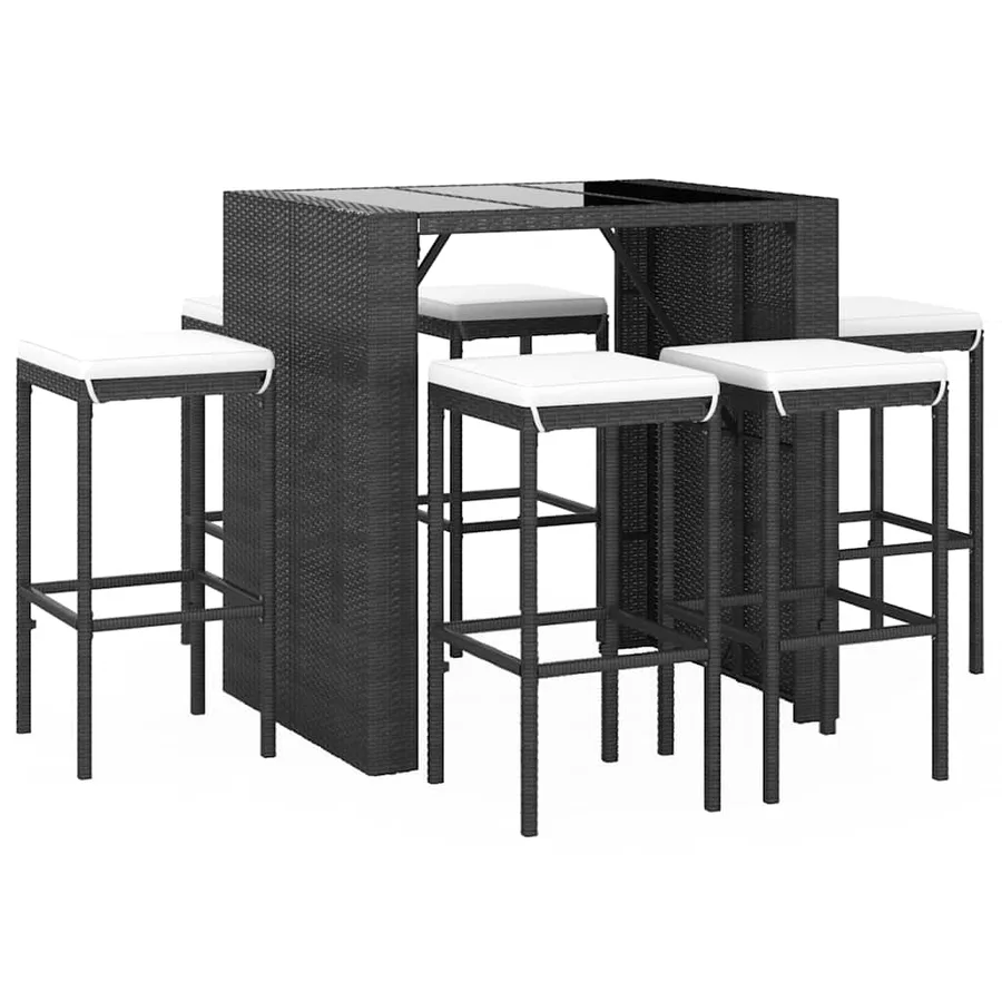 Ensemble de bar de jardin 7 pcs avec coussins noir poly rotin - 3
