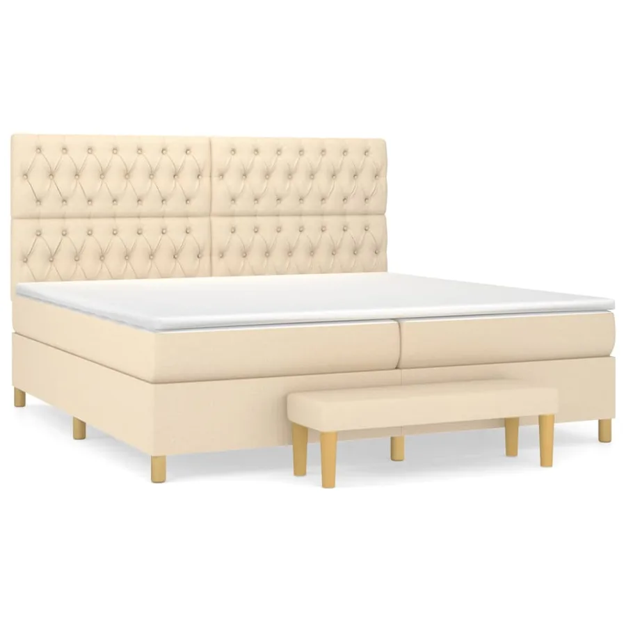 Sommier à lattes de lit avec matelas Crème 200x200 cm Tissu - 2