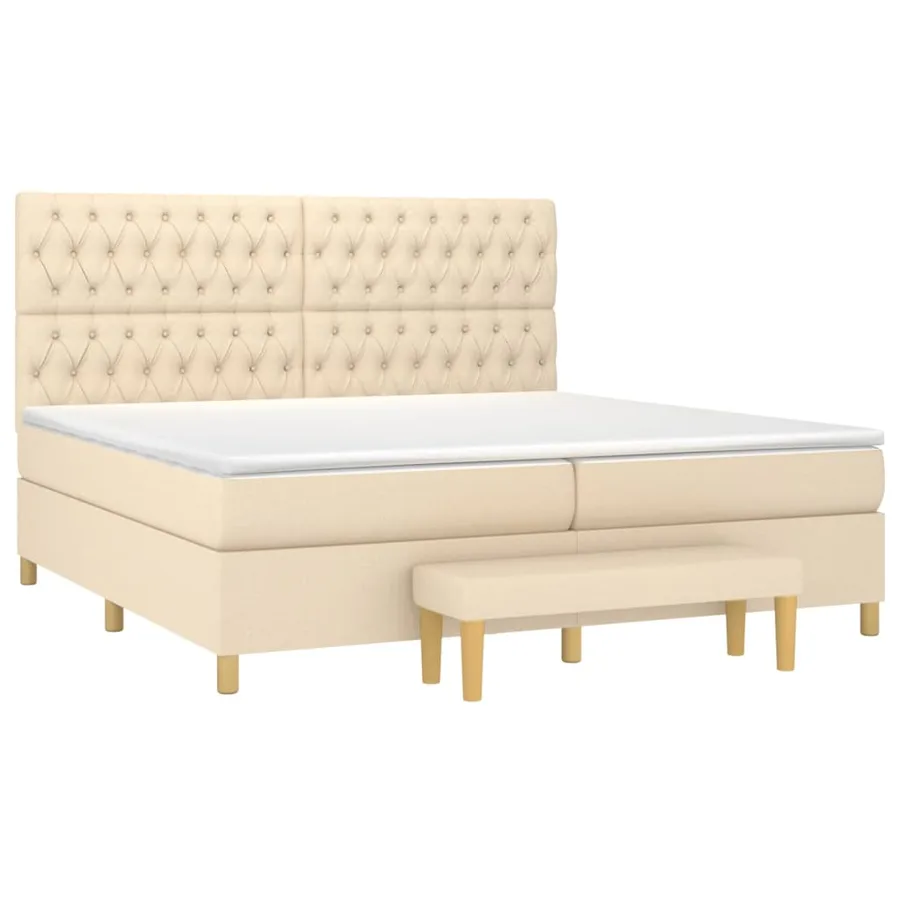 Sommier à lattes de lit avec matelas Crème 200x200 cm Tissu - 3