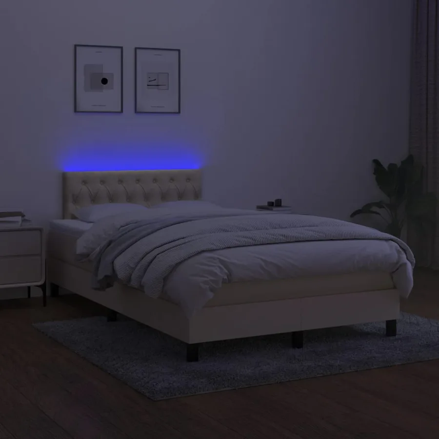 Sommier à lattes de lit avec matelas LED Crème 120x200 cm Tissu - 4