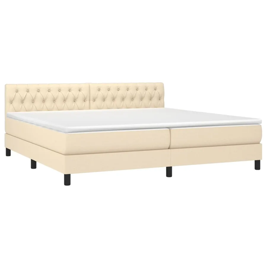 Sommier à lattes de lit avec matelas Crème 200x200 cm Tissu - 3