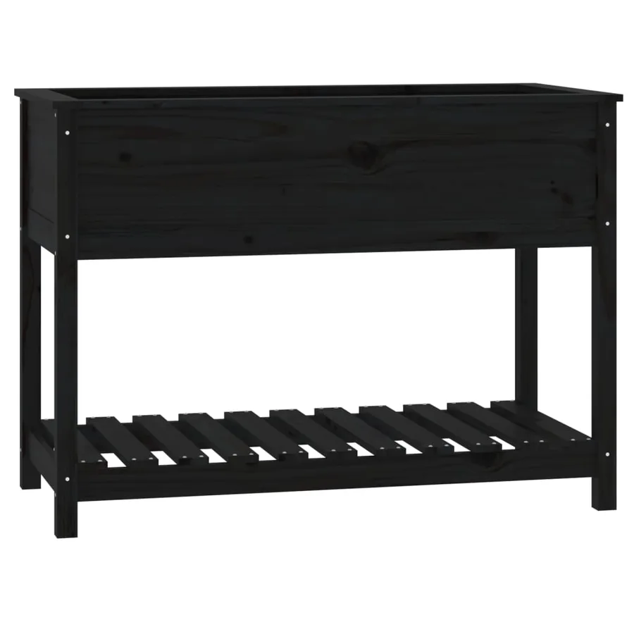 Jardinière avec étagère Noir 111,5x54x81 cm Bois massif de pin - 2